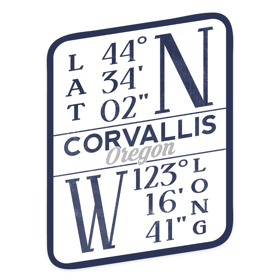 Corvallis, Oregon, Latitude and Longitude, Blue, Contour, Vinyl Sticker - Lantern Press