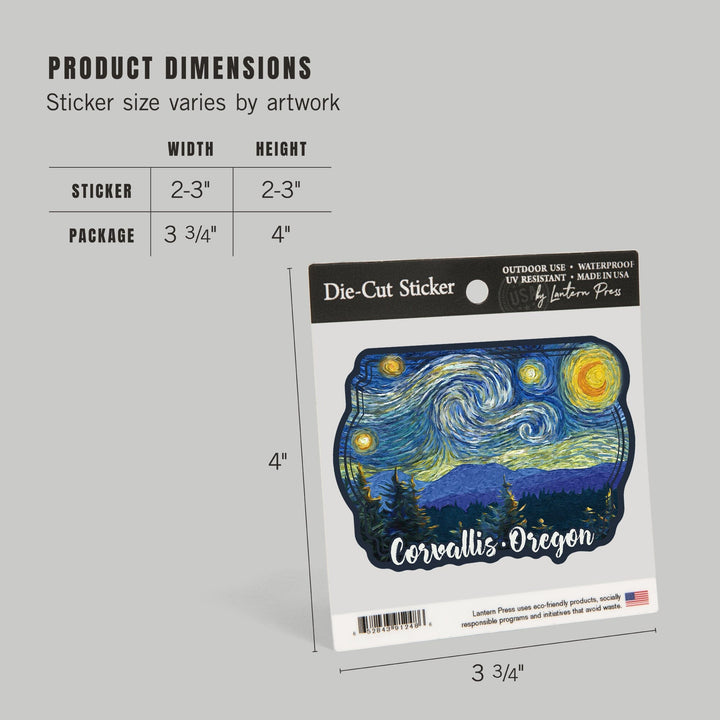 Corvallis, Oregon, Starry Night, Contour, Vinyl Sticker Sticker Lantern Press 