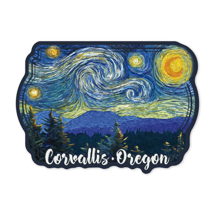 Corvallis, Oregon, Starry Night, Contour, Vinyl Sticker Sticker Lantern Press 