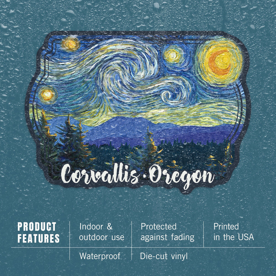 Corvallis, Oregon, Starry Night, Contour, Vinyl Sticker Sticker Lantern Press 