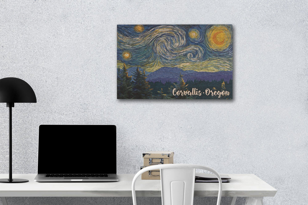 Corvallis, Oregon, Starry Night, Lantern Press Artwork, Wood Signs and Postcards - Lantern Press