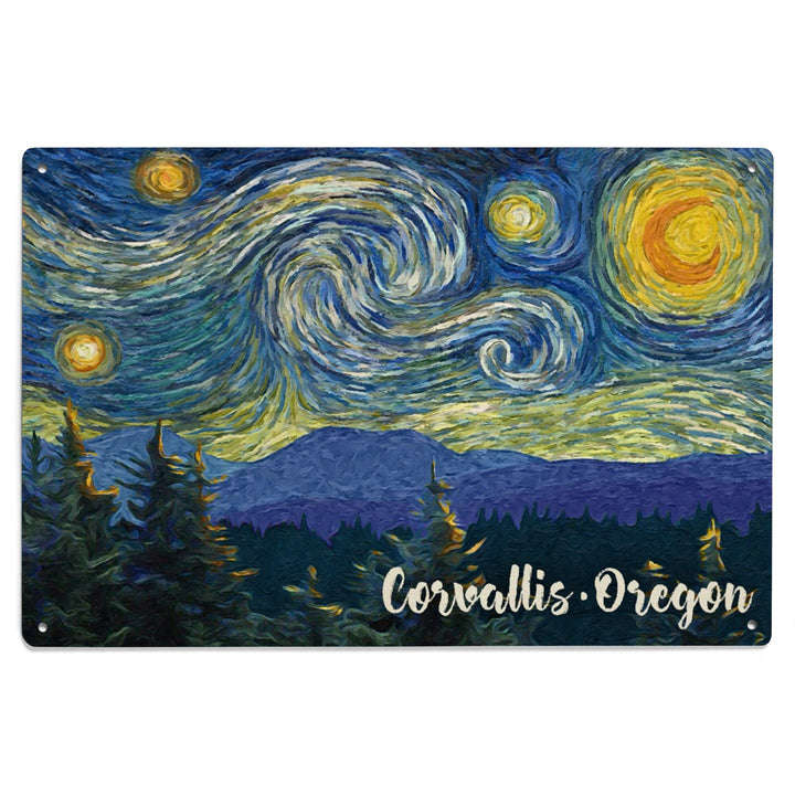 Corvallis, Oregon, Starry Night, Lantern Press Artwork, Wood Signs and Postcards - Lantern Press