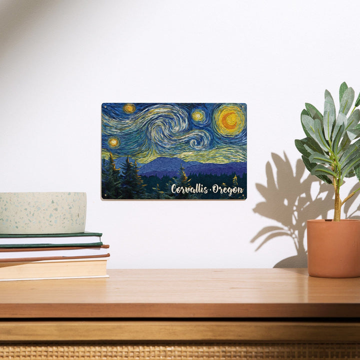 Corvallis, Oregon, Starry Night, Lantern Press Artwork, Wood Signs and Postcards - Lantern Press