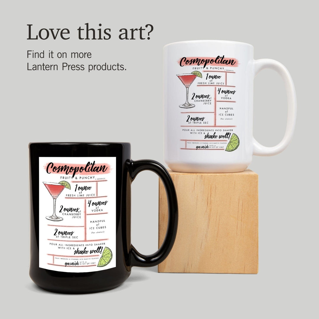 Cosmopolitan, Cocktail Recipe, Lantern Press Artwork, Ceramic Mug Mugs Lantern Press 
