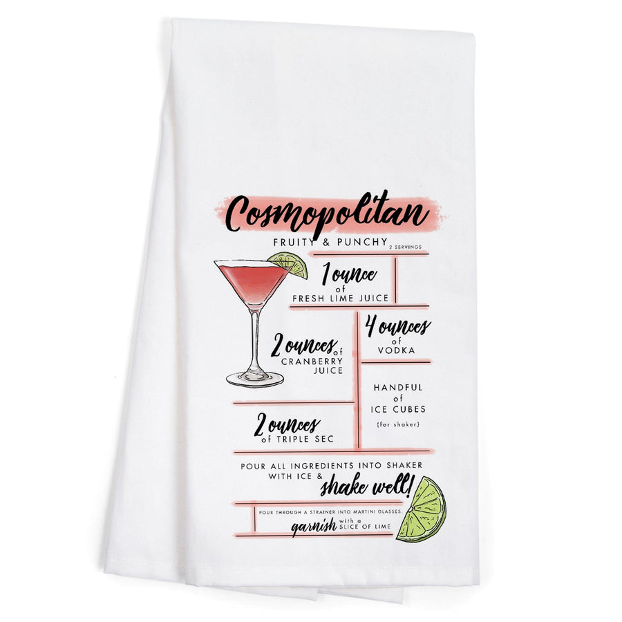 Cosmopolitan, Cocktail Recipe, Organic Cotton Kitchen Tea Towels Kitchen Lantern Press 