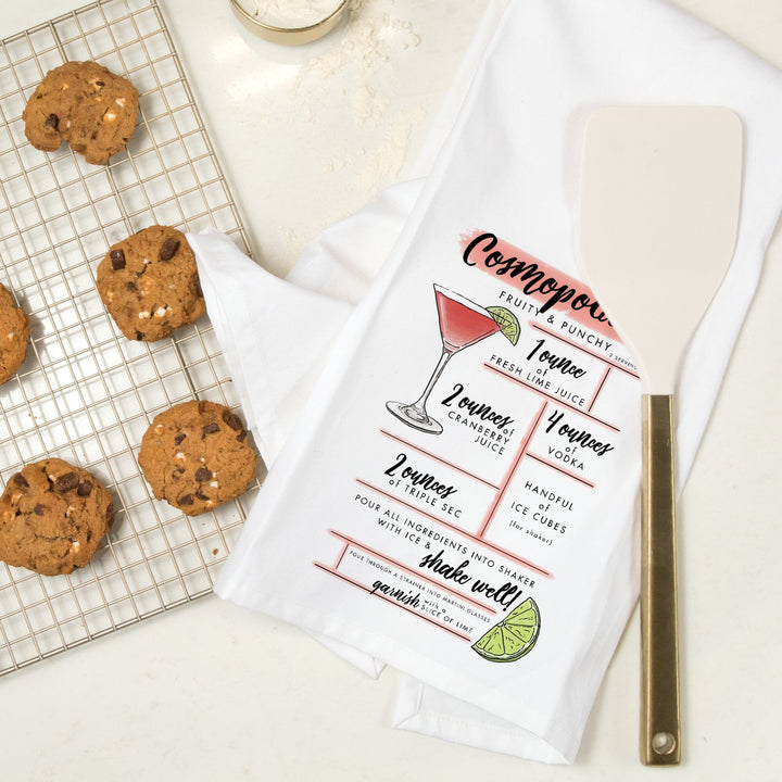 Cosmopolitan, Cocktail Recipe, Organic Cotton Kitchen Tea Towels Kitchen Lantern Press 