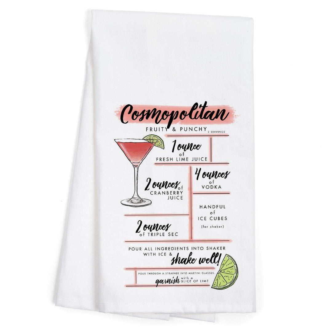 Cosmopolitan, Cocktail Recipe, Organic Cotton Kitchen Tea Towels Kitchen Lantern Press 