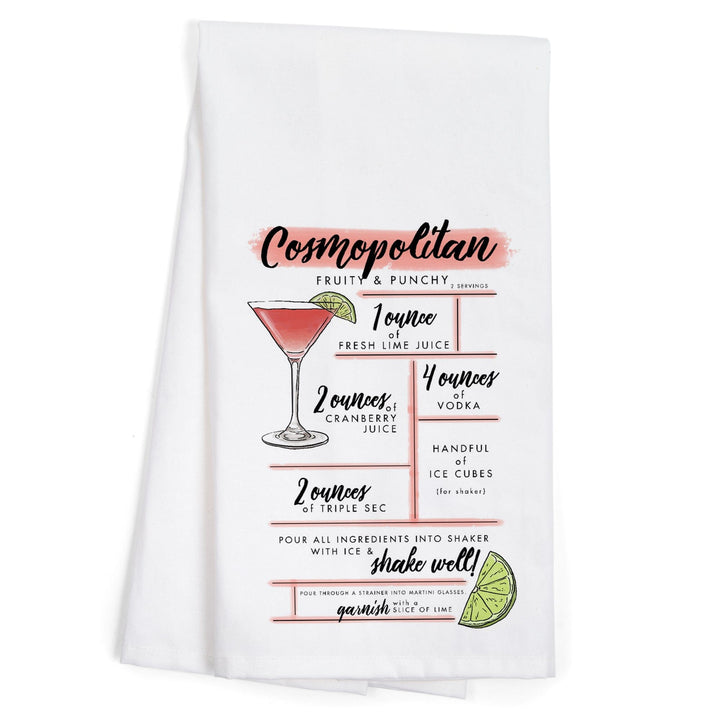 Cosmopolitan, Cocktail Recipe, Organic Cotton Kitchen Tea Towels Kitchen Lantern Press 