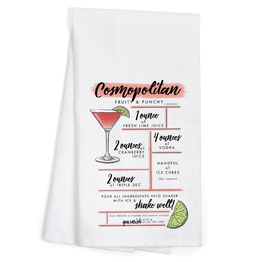 Cosmopolitan, Cocktail Recipe, Organic Cotton Kitchen Tea Towels Kitchen Lantern Press 