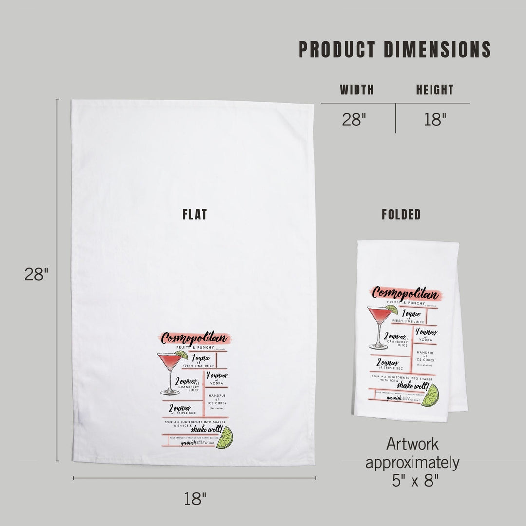 Cosmopolitan, Cocktail Recipe, Organic Cotton Kitchen Tea Towels Kitchen Lantern Press 