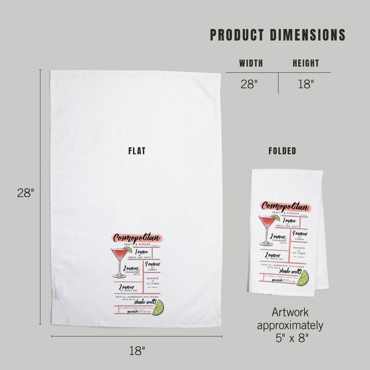 Cosmopolitan, Cocktail Recipe, Organic Cotton Kitchen Tea Towels Kitchen Lantern Press 