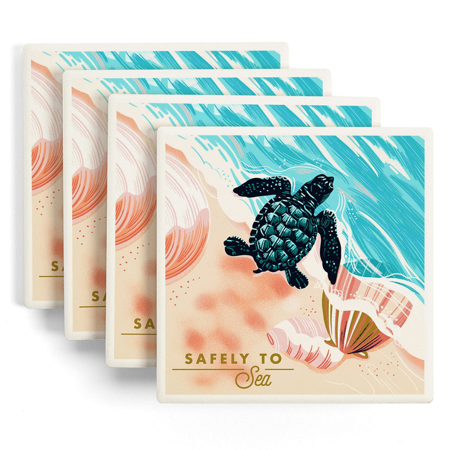 Courageous Explorer Collection, Turtle and Shells, Safely to Sea, Coaster Set - Lantern Press