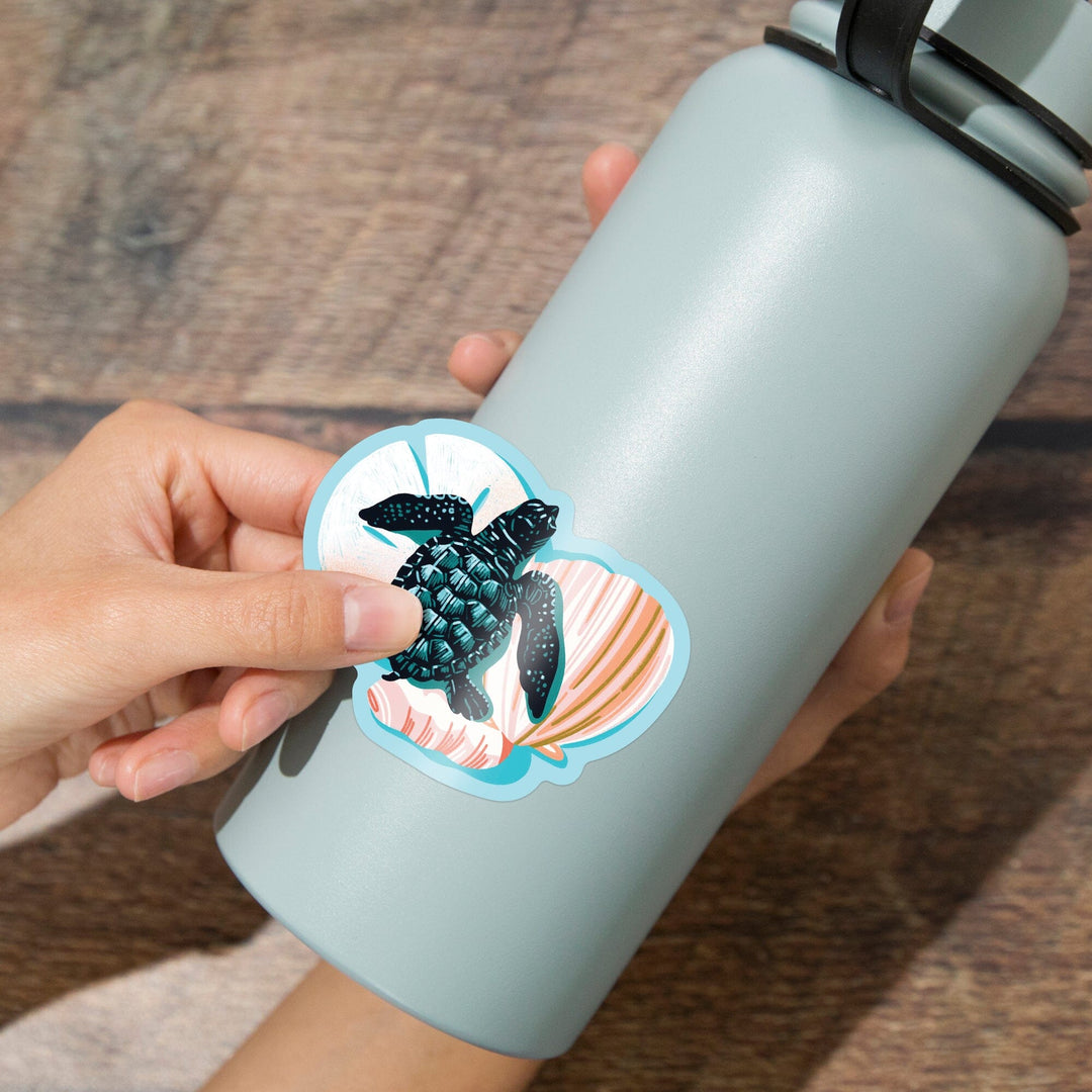 Courageous Explorer Collection, Turtle and Shells, Safely to Sea, Contour, Vinyl Sticker Sticker Lantern Press 