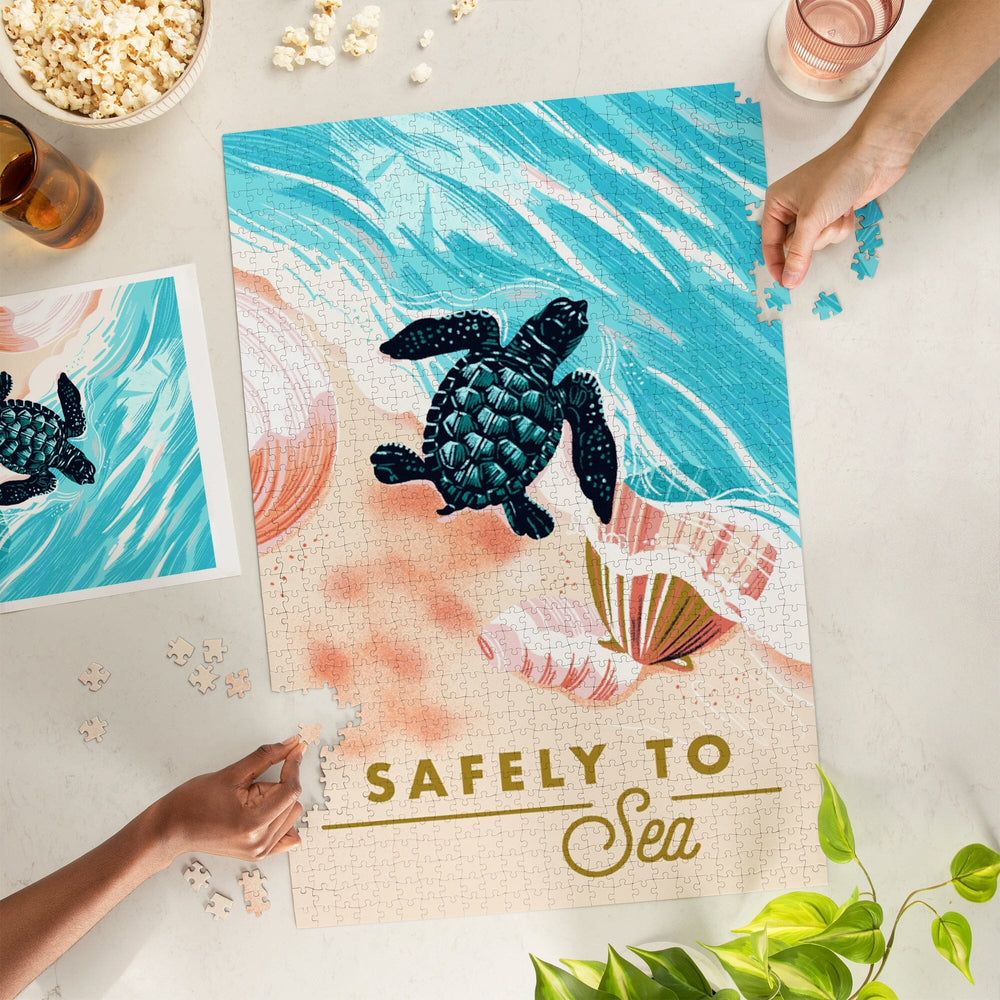 Courageous Explorer Collection, Turtle and Shells, Safely to Sea, Jigsaw Puzzle Puzzle Lantern Press 