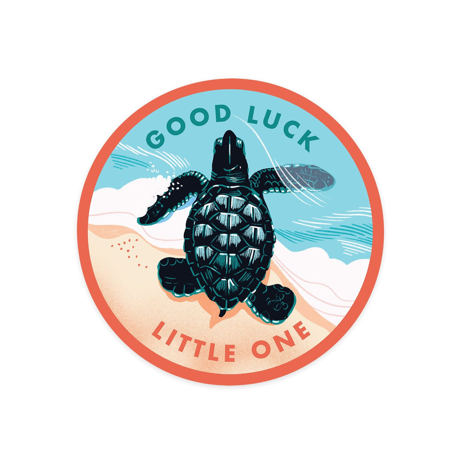 Courageous Explorer Collection, Turtle, Good Luck Little One, Contour, Vinyl Sticker Sticker Lantern Press 