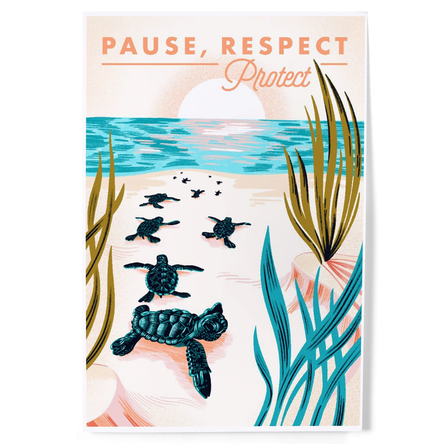 Courageous Explorer Collection, Turtles on Beach, Pause Respect Protect, Art & Giclee Prints Art Lantern Press 