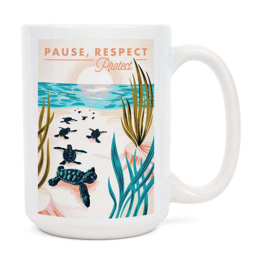 Courageous Explorer Collection, Turtles on Beach, Pause Respect Protect, Ceramic Mug Mugs Lantern Press 