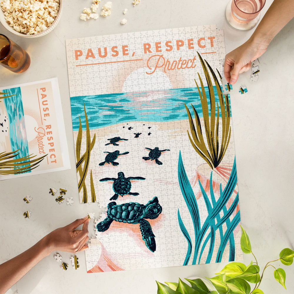 Courageous Explorer Collection, Turtles on Beach, Pause Respect Protect, Jigsaw Puzzle Puzzle Lantern Press 