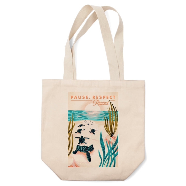 Courageous Explorer Collection, Turtles on Beach, Pause Respect Protect, Tote Bag - Lantern Press