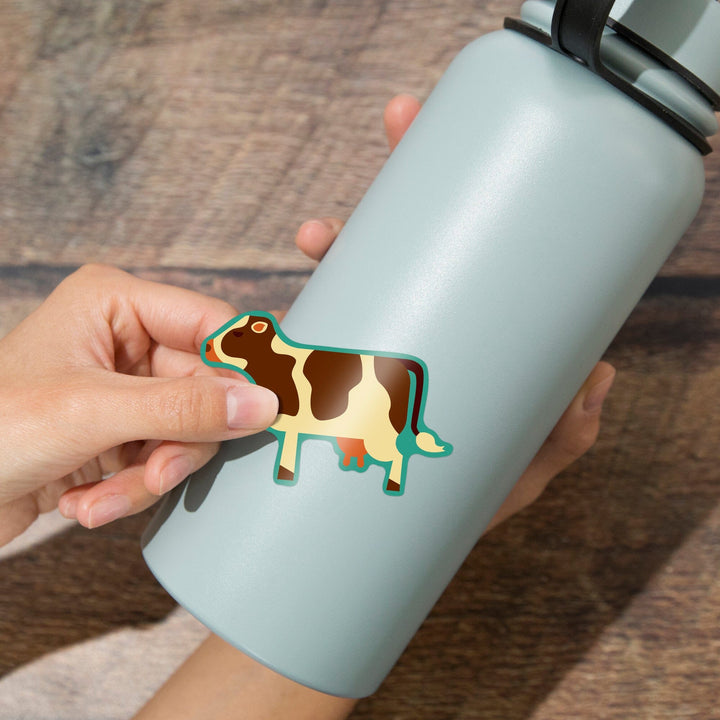 Cow, Dark Brown, Geometric, Contour, Vinyl Sticker - Lantern Press