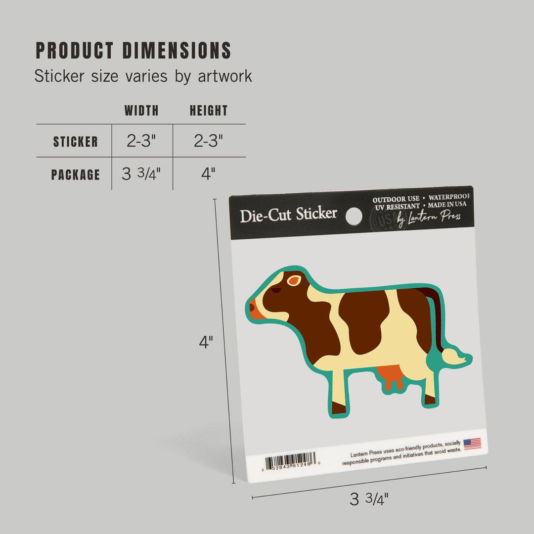 Cow, Dark Brown, Geometric, Contour, Vinyl Sticker - Lantern Press