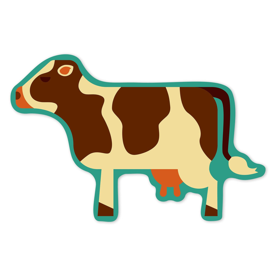 Cow, Dark Brown, Geometric, Contour, Vinyl Sticker - Lantern Press