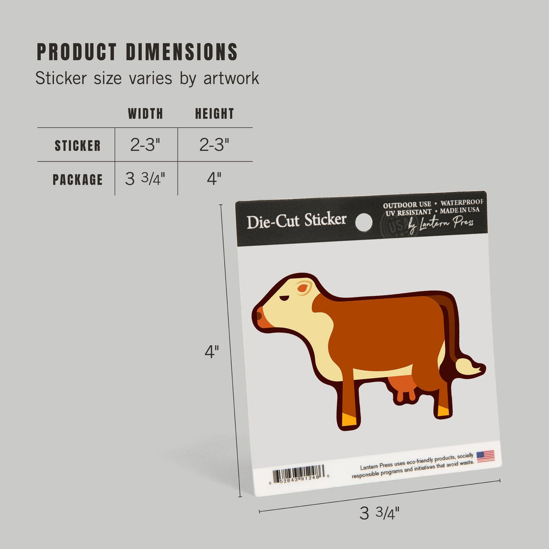 Cow, Light Brown, Geometric, Contour, Vinyl Sticker Sticker Lantern Press 