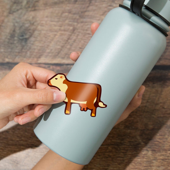 Cow, Light Brown, Geometric, Contour, Vinyl Sticker Sticker Lantern Press 