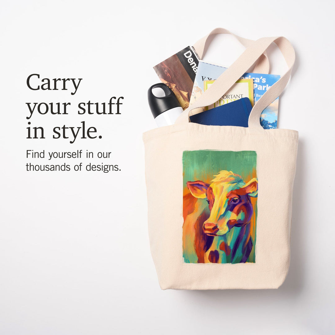Cow, Vivid, Tote Bag Totes Lantern Press 