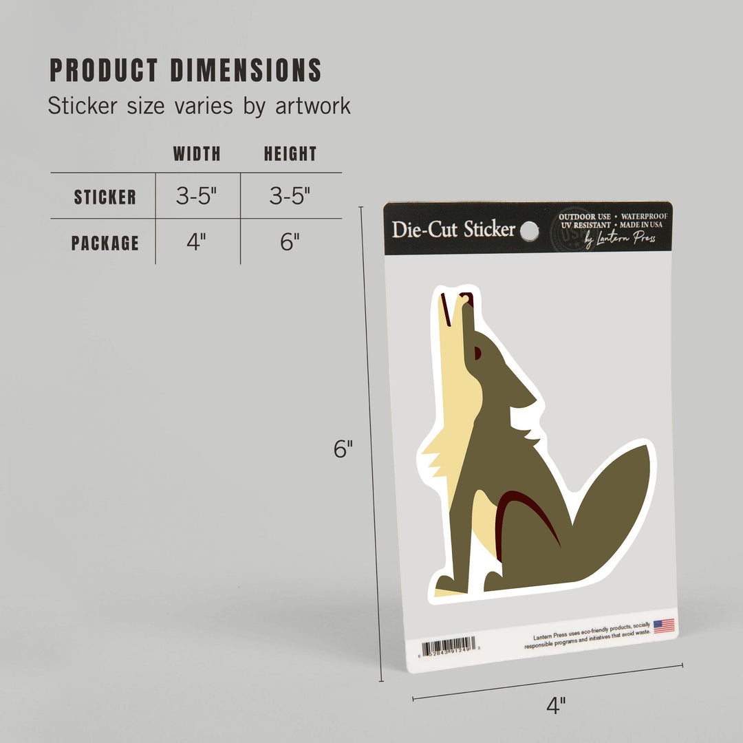 Coyote, Geometric, Contour, Vinyl Sticker Sticker Lantern Press 