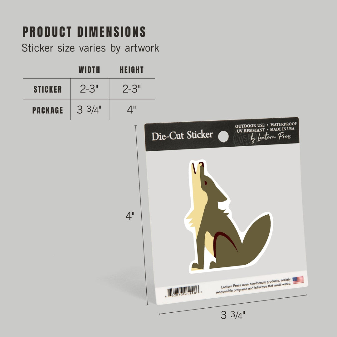Coyote, Geometric, Contour, Vinyl Sticker Sticker Lantern Press 