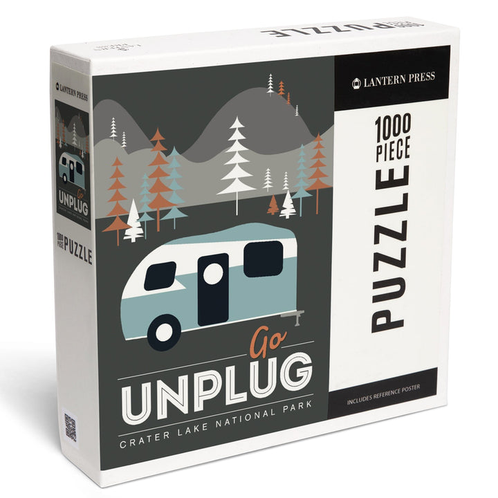 Crater Lake National Park, Go Unplug, Retro Camper, Jigsaw Puzzle Puzzle Lantern Press 