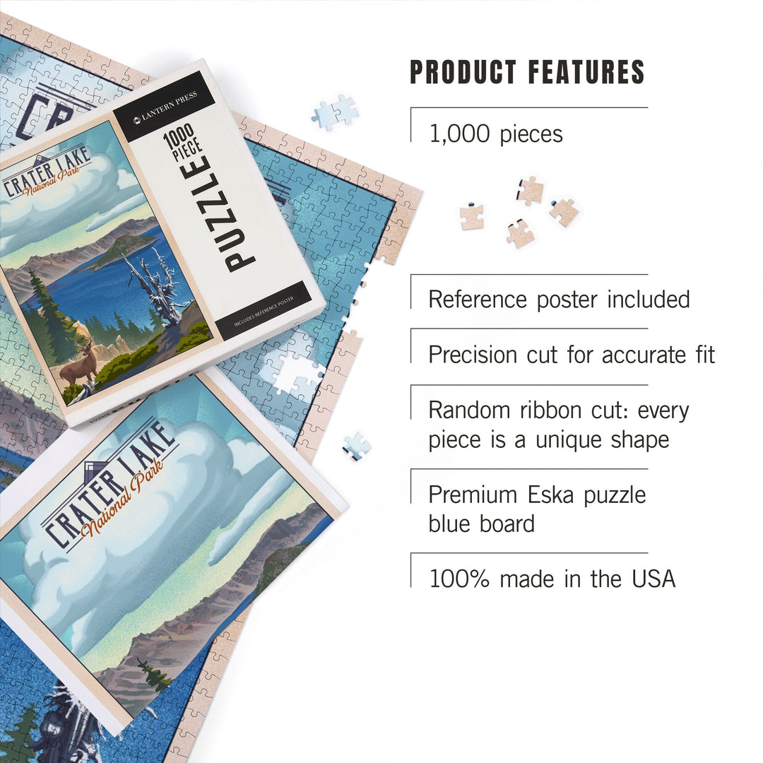 Crater Lake National Park, Lithograph National Park Series, Jigsaw Puzzle Puzzle Lantern Press 