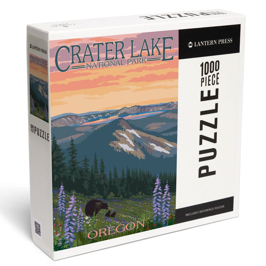 Crater Lake National Park, Oregon, Bear and Spring Flowers, Jigsaw Puzzle Puzzle Lantern Press 