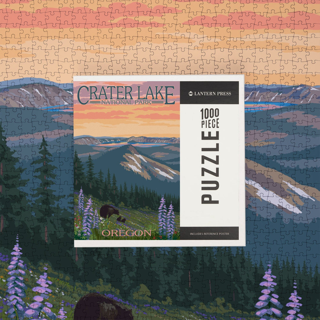 Crater Lake National Park, Oregon, Bear and Spring Flowers, Jigsaw Puzzle Puzzle Lantern Press 