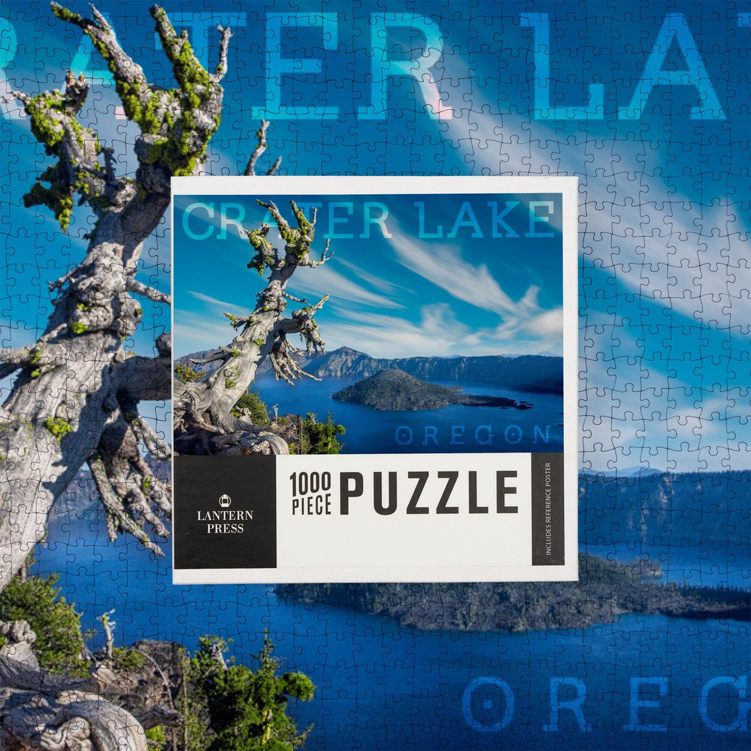Crater Lake National Park, Oregon, Daytime Aerial View of Lake, Jigsaw Puzzle Puzzle Lantern Press 