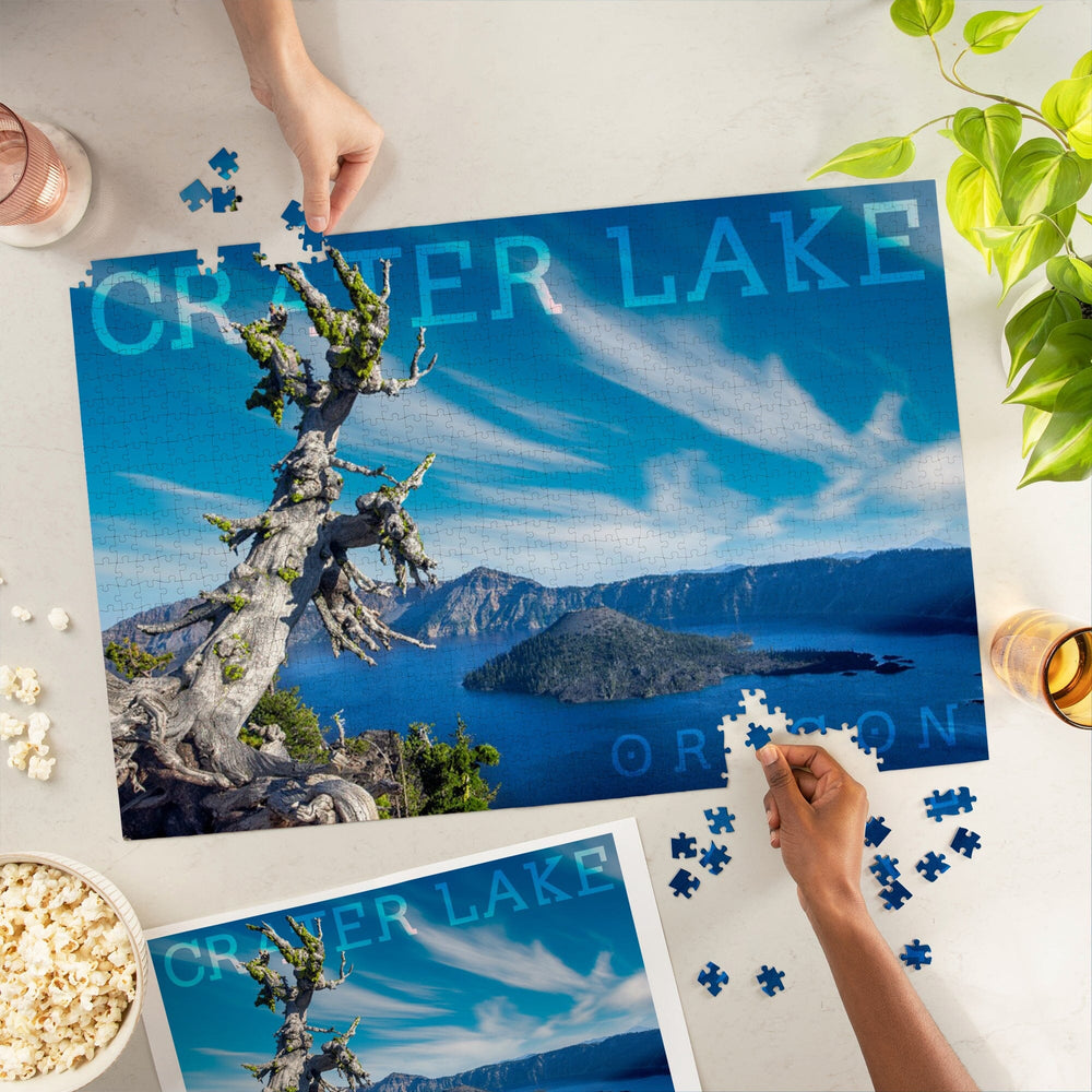 Crater Lake National Park, Oregon, Daytime Aerial View of Lake, Jigsaw Puzzle Puzzle Lantern Press 