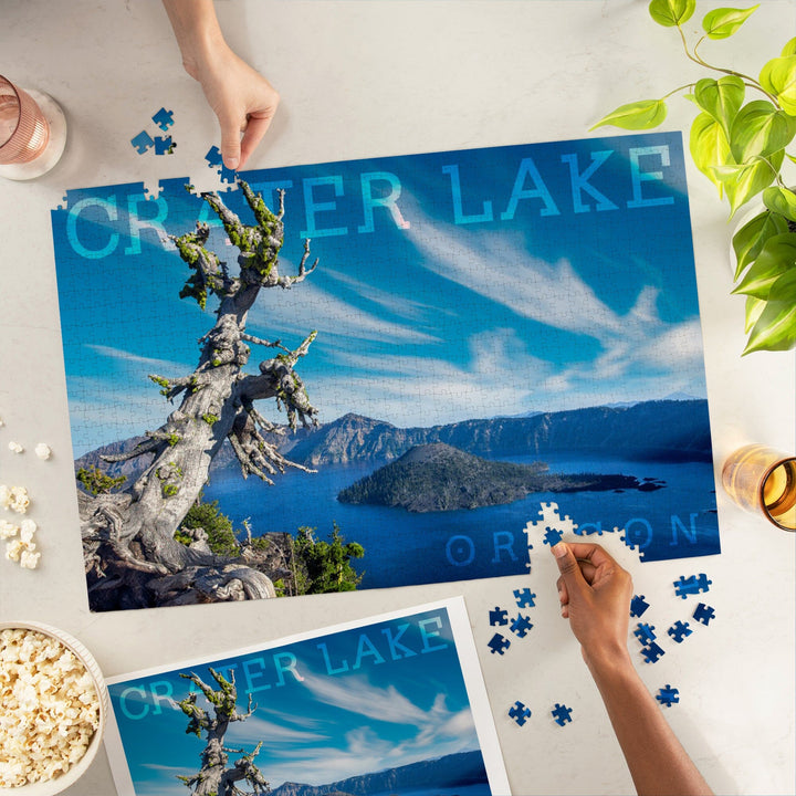 Crater Lake National Park, Oregon, Daytime Aerial View of Lake, Jigsaw Puzzle Puzzle Lantern Press 