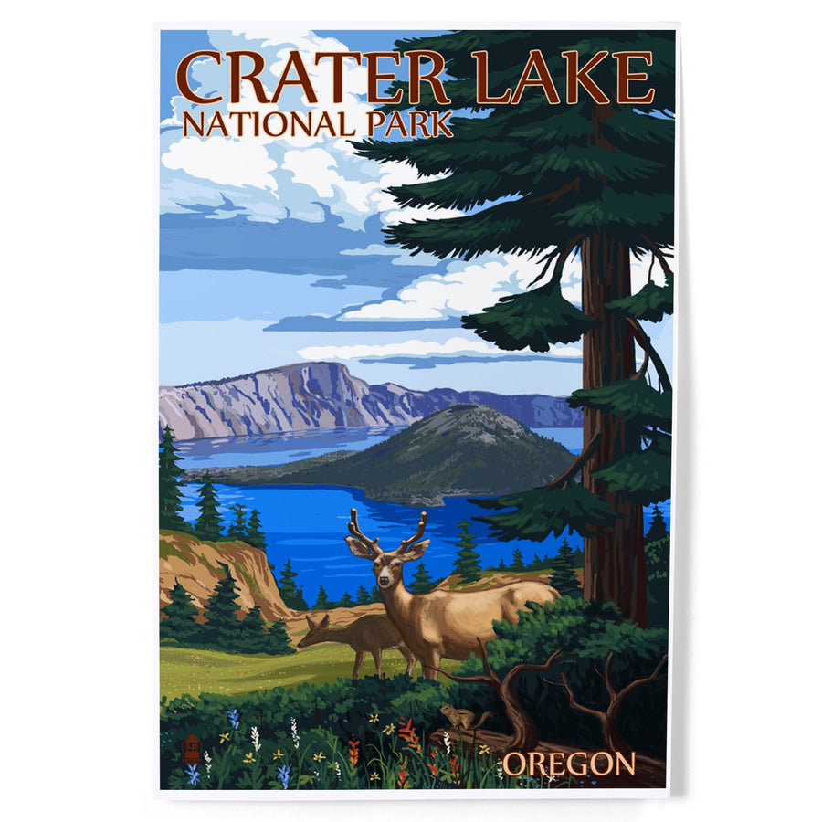 Crater Lake National Park, Oregon, Deer Family, Art & Giclee Prints Art Lantern Press 