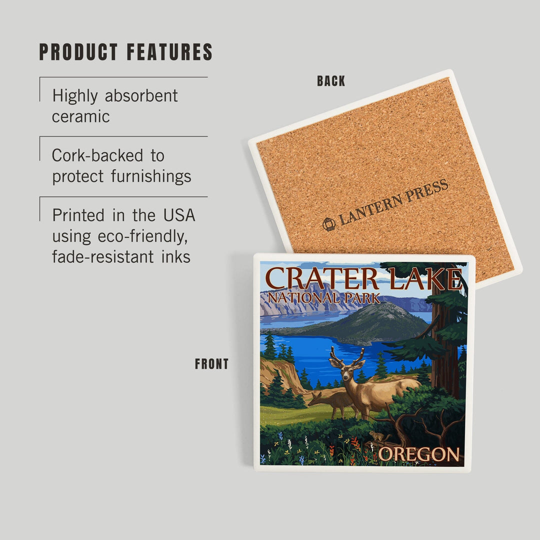 Crater Lake National Park, Oregon, Deer Family,, Coasters Coasters Lantern Press 