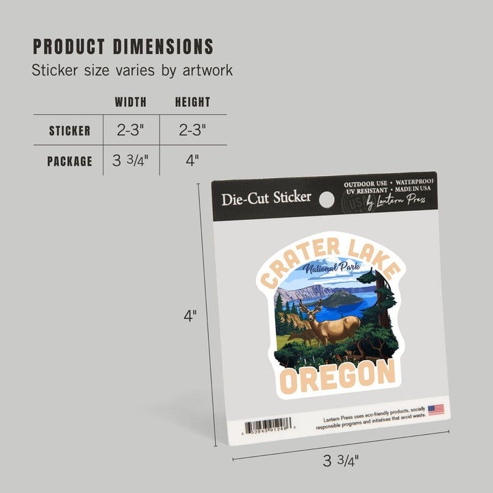 Crater Lake National Park, Oregon, Deer Family, Contour, Lantern Press Artwork, Vinyl Sticker - Lantern Press