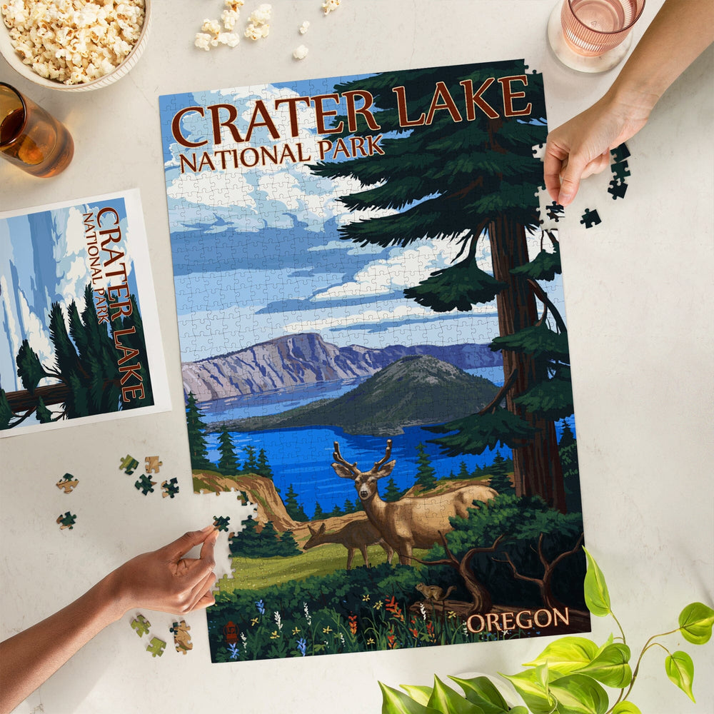 Crater Lake National Park, Oregon, Deer Family, Jigsaw Puzzle Puzzle Lantern Press 