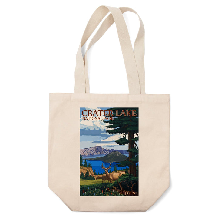 Crater Lake National Park, Oregon, Deer Family, Lantern Press Artwork, Tote Bag Totes Lantern Press 