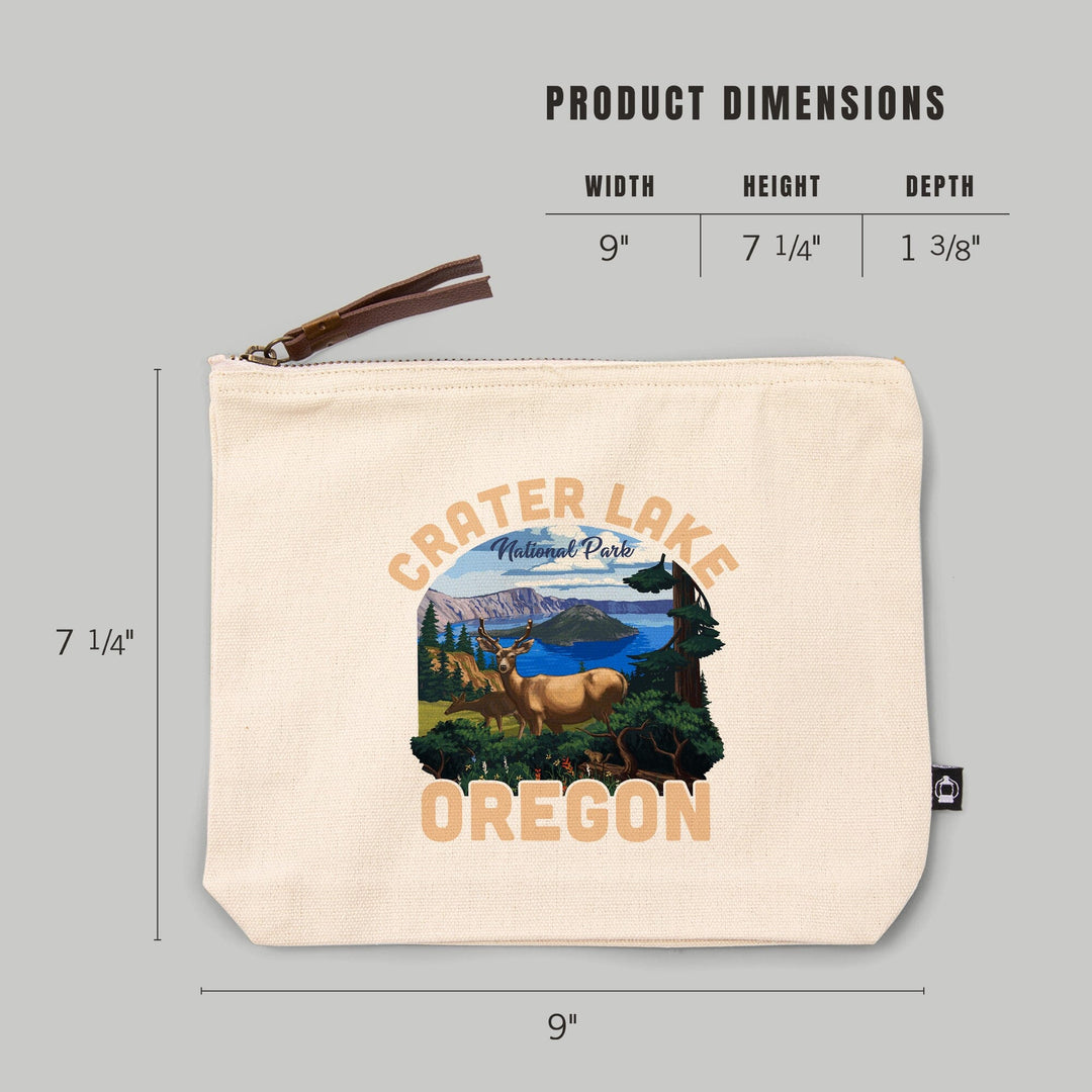 Crater Lake National Park, Oregon, Deer Family,, Organic Cotton Zipper Pouch, Go Bag Go Bag Lantern Press 