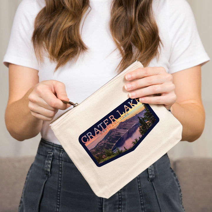 Crater Lake National Park, Oregon, Early Morning At Crater Lake, Organic Cotton Zipper Pouch, Go Bag Go Bag Lantern Press 