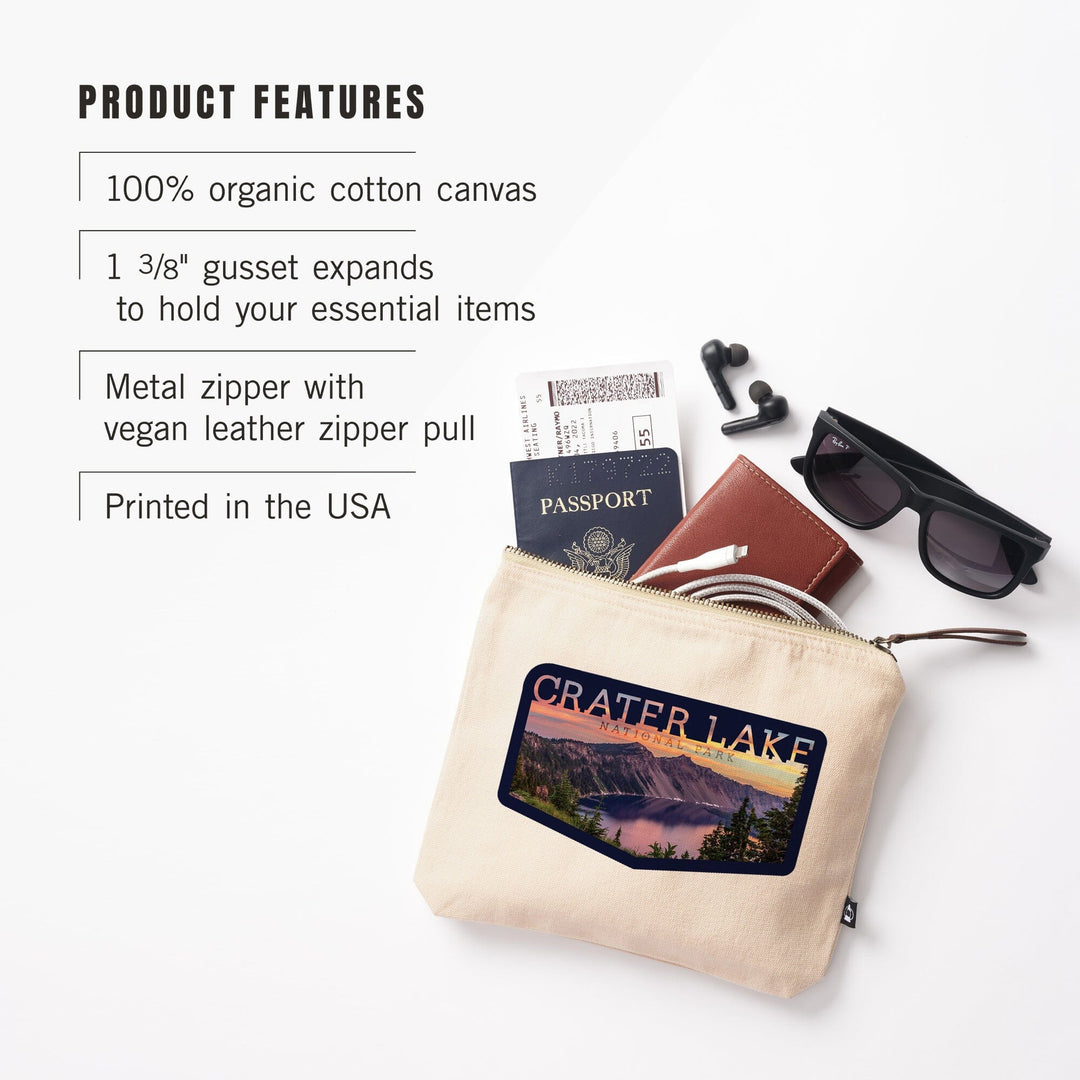 Crater Lake National Park, Oregon, Early Morning At Crater Lake, Organic Cotton Zipper Pouch, Go Bag Go Bag Lantern Press 