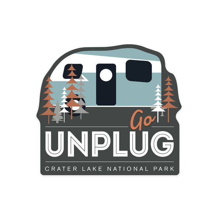 Crater Lake National Park, Oregon, Go Unplug, Camper, Vector, Contour, Vinyl Sticker Sticker Lantern Press 