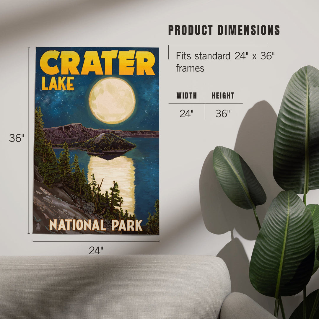 Crater Lake National Park, Oregon, Lake and Full Moon, Art & Giclee Prints Art Lantern Press 