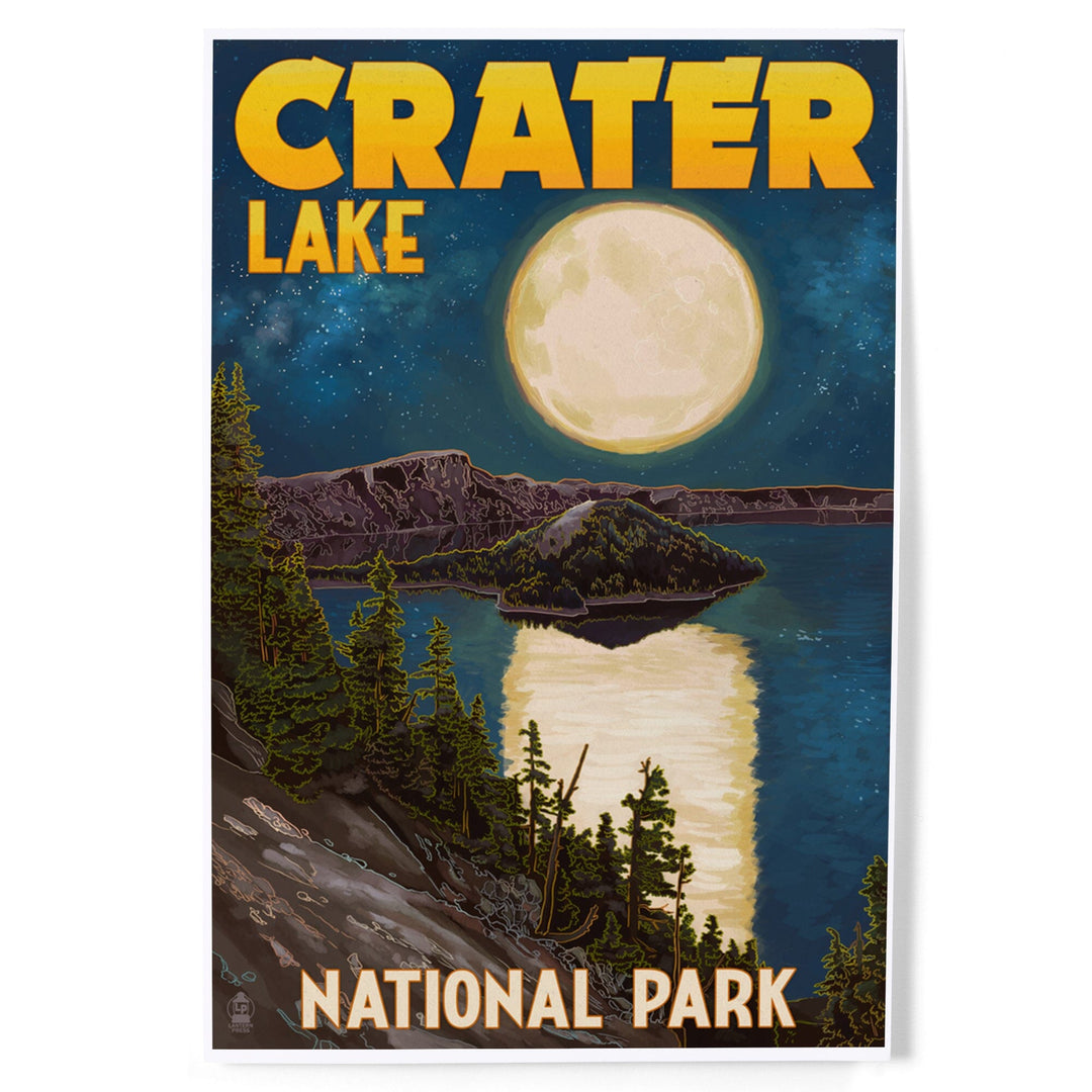 Crater Lake National Park, Oregon, Lake and Full Moon, Art & Giclee Prints Art Lantern Press 