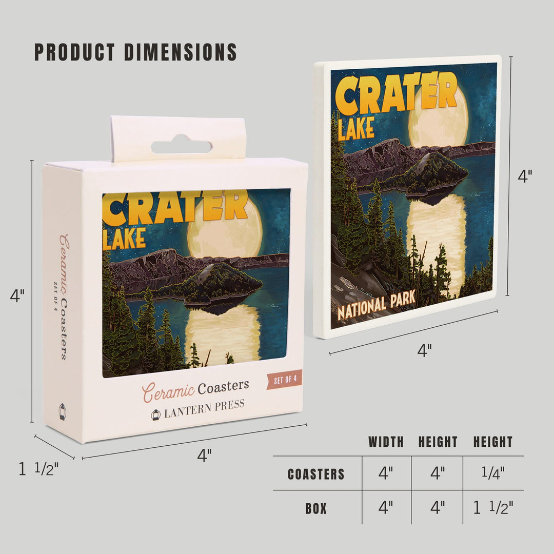 Crater Lake National Park, Oregon, Lake and Full Moon, Coasters Coasters Lantern Press 